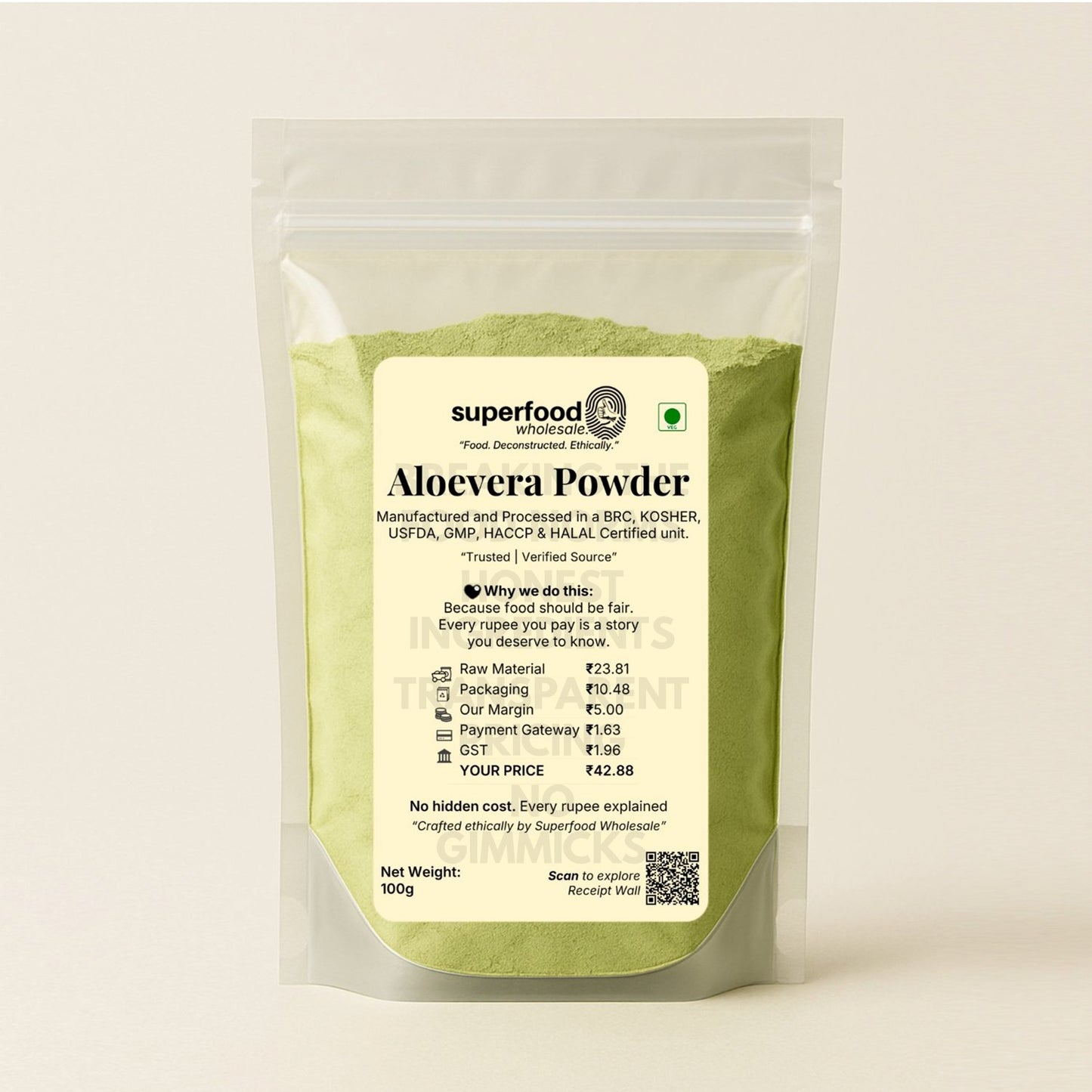 Pure aloe vera powder for skin care, hair care, and natural wellness.