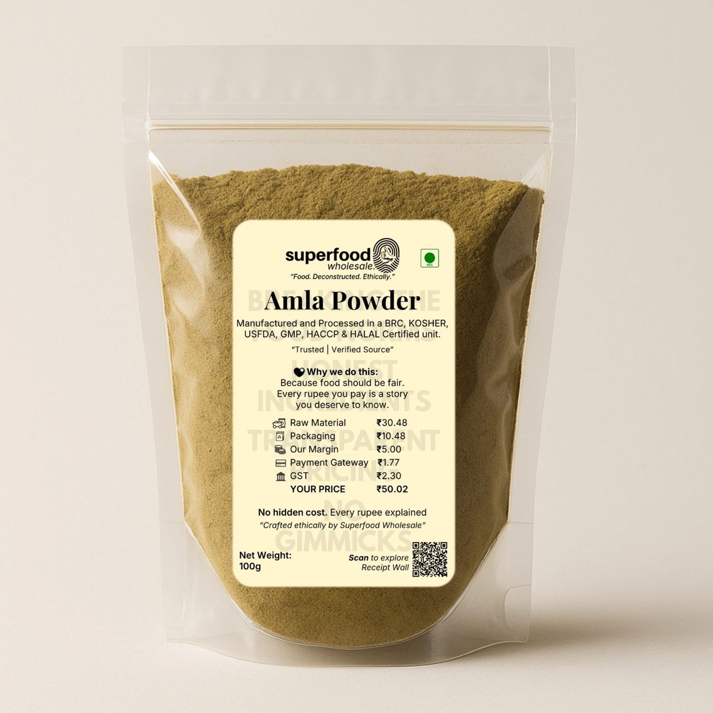 Organic amla powder rich in vitamin C, boosts immunity and hair growth.