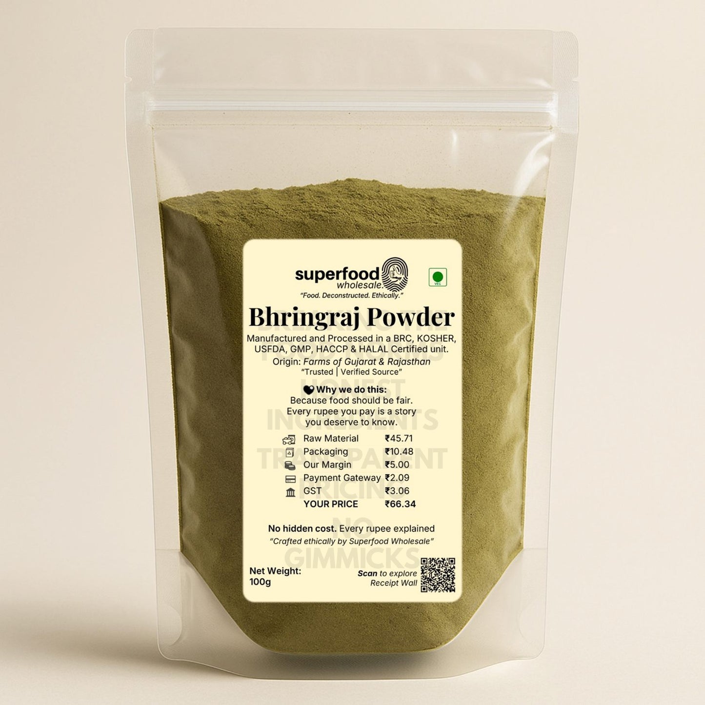 Herbal bhringraj powder for healthy hair growth and scalp nourishment.