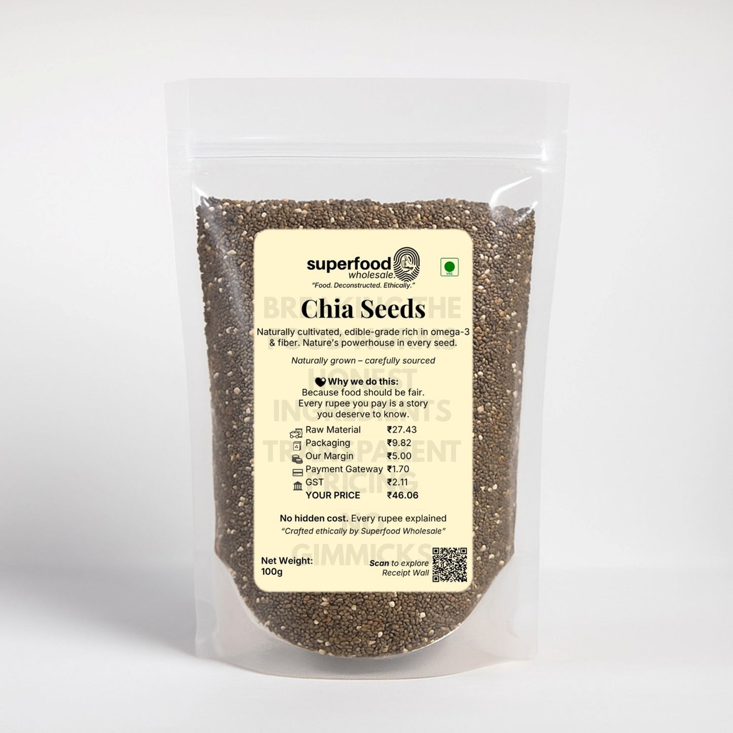 Organic chia seeds rich in omega-3, fiber, and protein for smoothies.