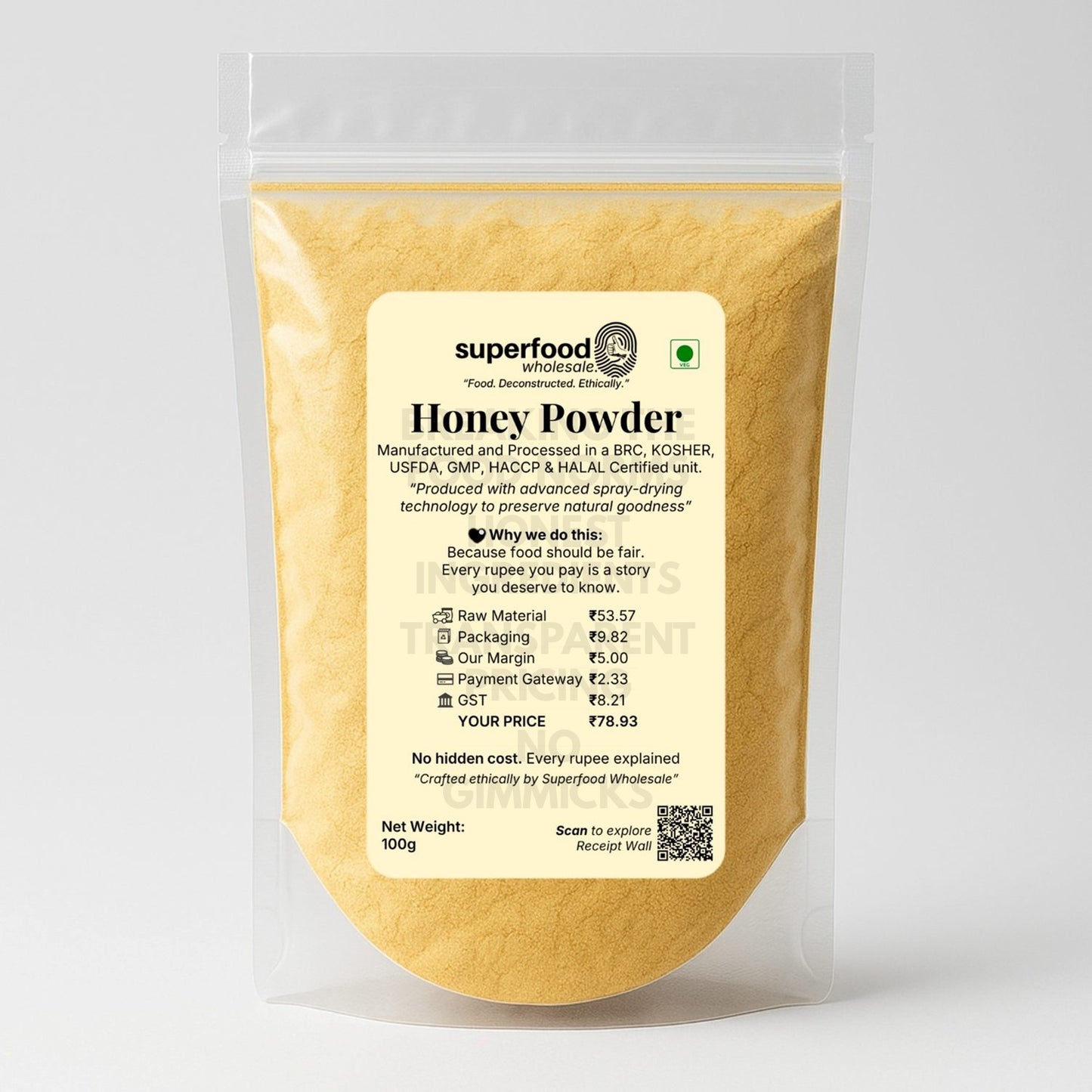 Natural honey powder sweetener, healthy sugar alternative for drinks and desserts.