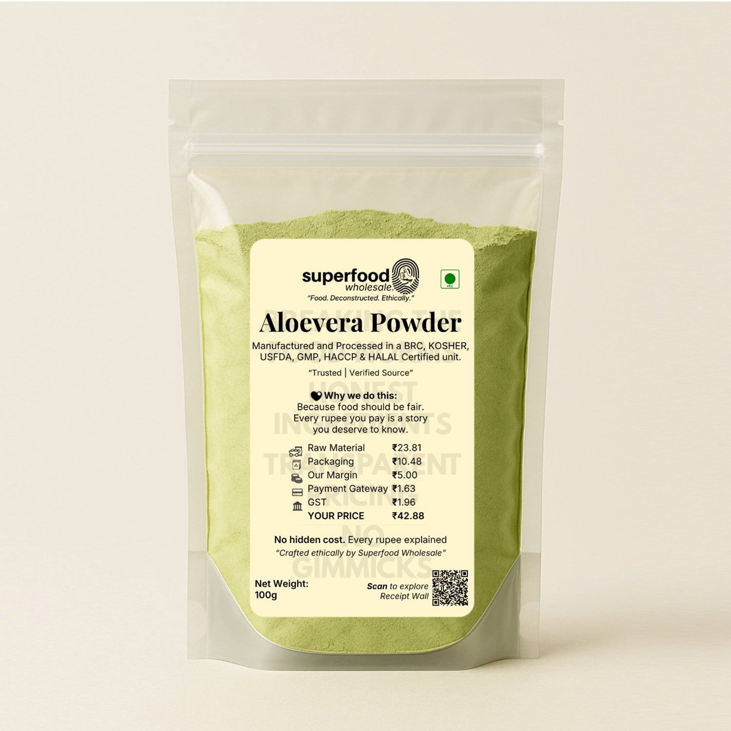 Pure aloe vera powder for skin care, hair care, and natural wellness.