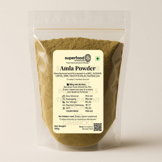 Organic amla powder rich in vitamin C, boosts immunity and hair growth.