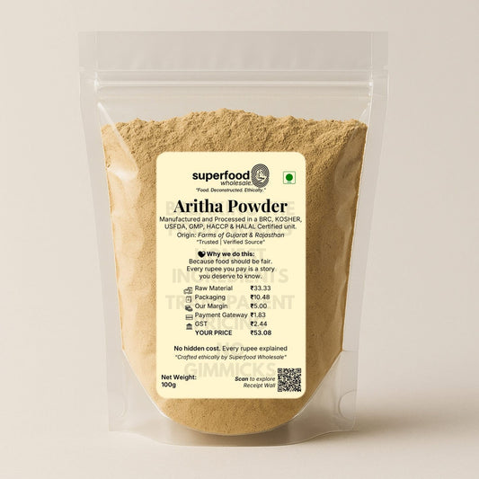 Natural reetha or aritha powder for chemical-free herbal hair wash.