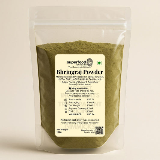 Herbal bhringraj powder for healthy hair growth and scalp nourishment.