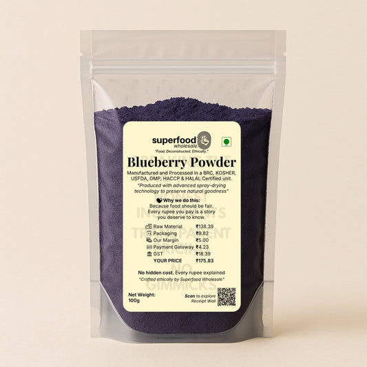 Natural blueberry powder, antioxidant-rich superfood for smoothies.