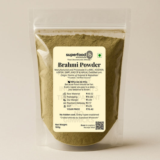 Organic brahmi powder for memory boost, stress relief, and hair care.