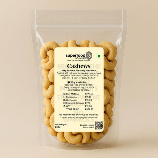 Premium cashew nuts, rich in protein and healthy fats for snacking.