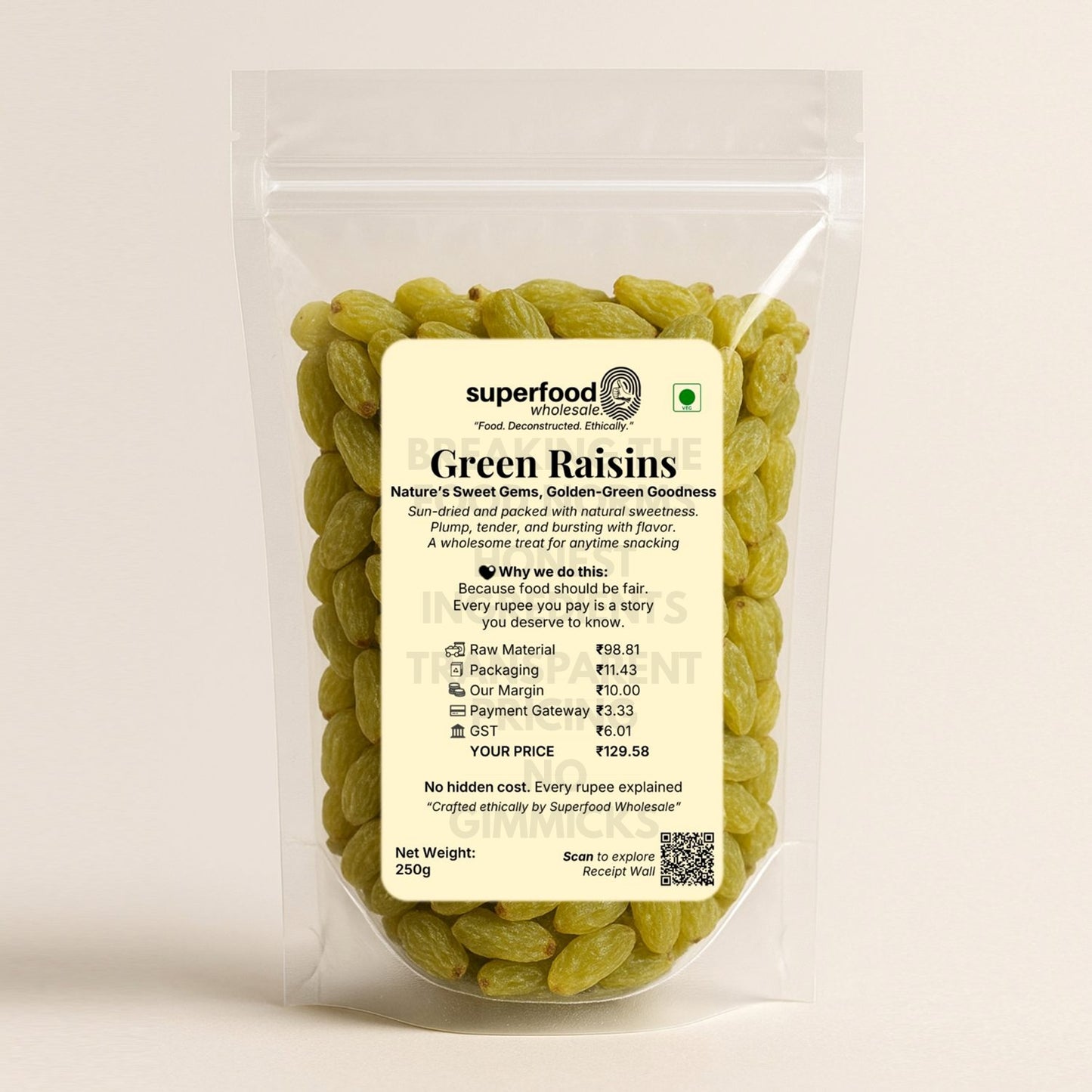 Sweet green raisins, natural dried fruit rich in antioxidants.