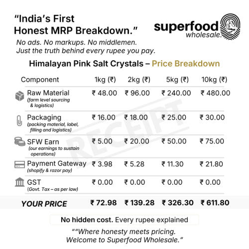 Himalayan Pink Rock Salt Crystals price breakdown - Superfood Wholesale with detailed transparent cost components.