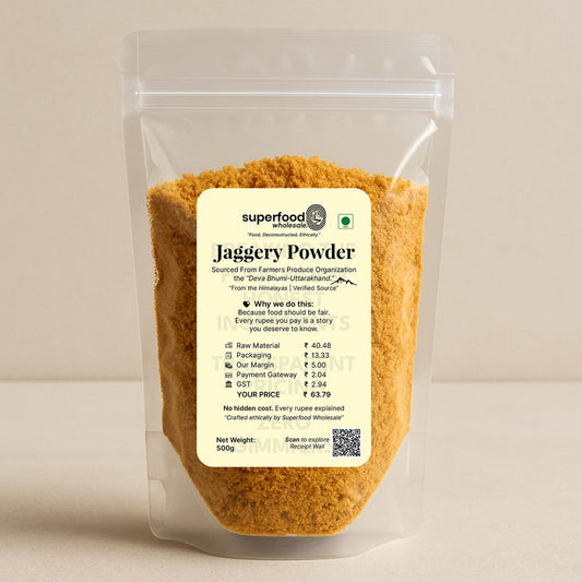 Organic jaggery powder, natural sweetener rich in iron and minerals.