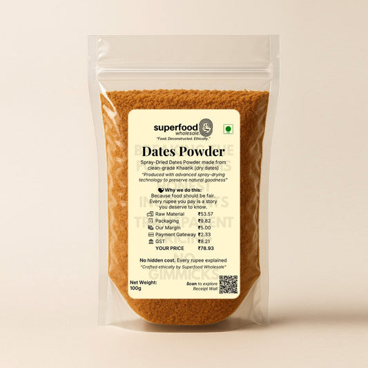 Natural dates powder sweetener, rich in iron, ideal for kids and healthy recipes.