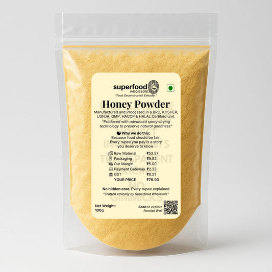 Natural honey powder sweetener, healthy sugar alternative for drinks and desserts.