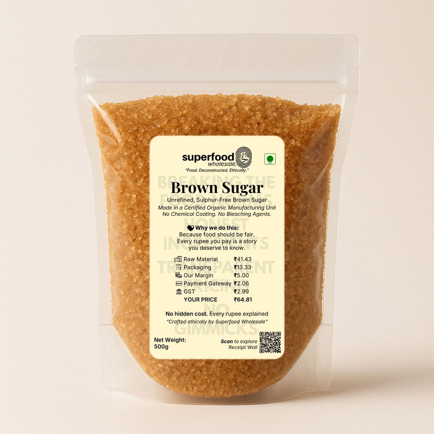 Natural brown sugar sweetener with rich molasses flavor for healthy cooking.