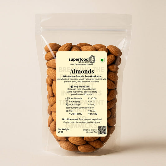 Premium raw almonds rich in protein and vitamin E for healthy snacking.