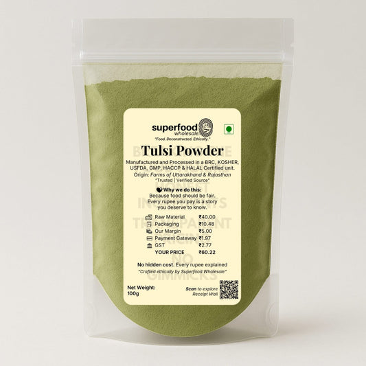 Organic tulsi powder for immunity boost, respiratory health, and skin care.