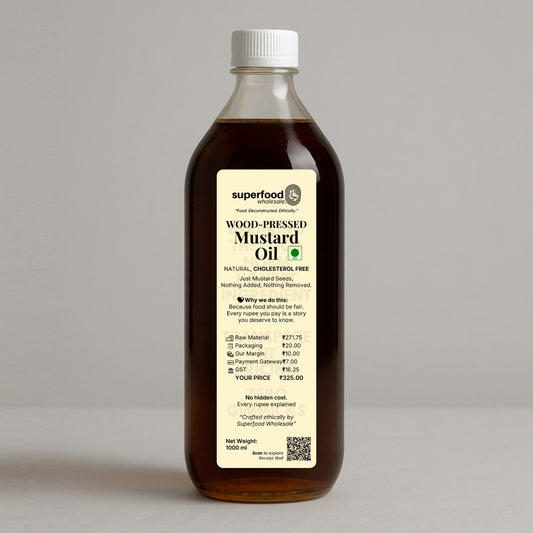 Pure wood-pressed mustard oil, cold-pressed for cooking and health.